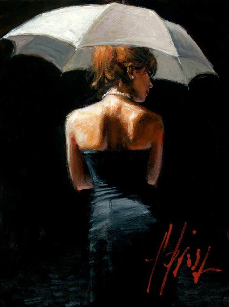 Woman with White Umbrella painting - Fabian Perez Woman with White Umbrella art painting